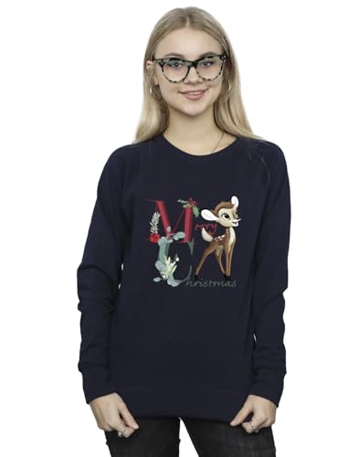 Image of Disney Women's Bambi Merry Christmas Sweatshirt Navy Blue Large