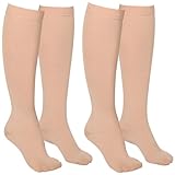 Wegitcs 2 Pairs Compression Socks for Women and Men, 20-30mmHg Closed Toe Compression Sock, Knee High Graduated Medical Compression Stockings, Best Support Socks for Varicose Veins (Beige, Large)