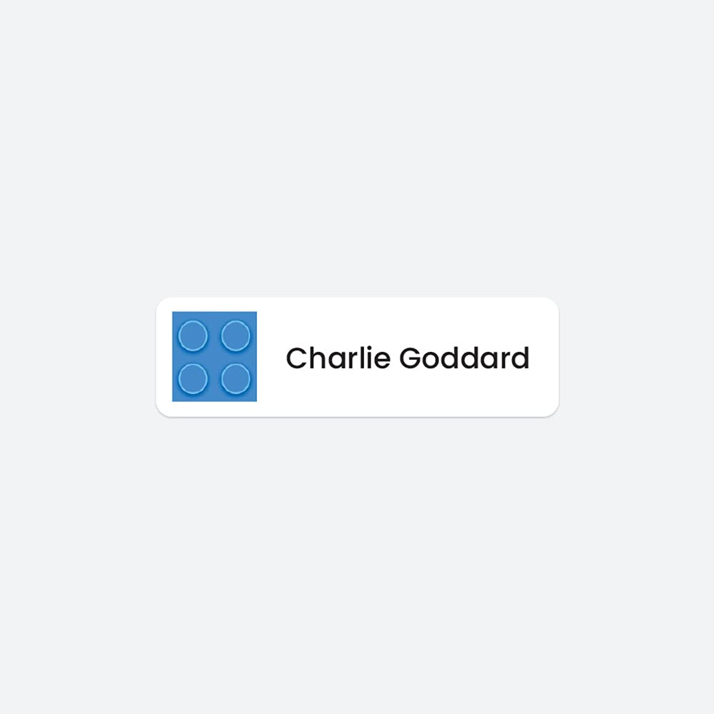 64 x No Iron Personalised Stick On Waterproof Washable Name Labels Great for Clothes, School Uniform, Equipment, Shoes and Much More. School, Nursery, Day Care, Hospital - Building Block - Blue