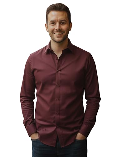 Image of VastraVibes Men's Solid Casual Shirt - Full Sleeve Slim Fit Cotton Blend Button-Down Shirt for Office, Party, Formal