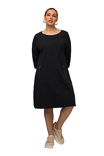 Ulla Popken Damen Sweat-Midikleid, U-Boot-Ausschnitt, Zipper, 3/4-Arm...