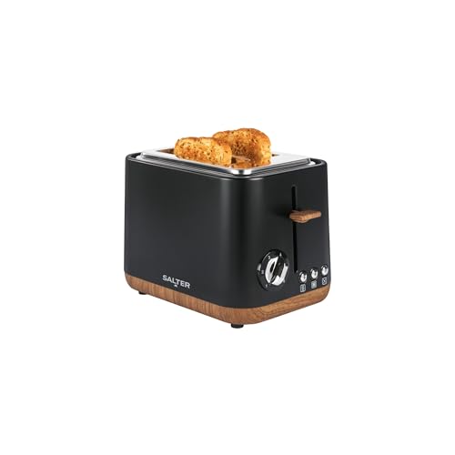 Salter Toronto 2-Slice Toaster – 6 Browning Levels, Defrost/Reheat/Cancel, High-Lift Eject, Wide Slots for Extra Thick Bread or Bagels, Removeable Crumb Tray, Self-Centring Function, 815W, Black