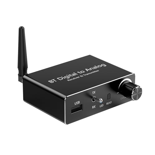 YUEHISY Receptor Transmisor Bluetooth 5.3, Convertidor de Audio Digital a Analógico con Reproducción de Unidad USB, Entradas Auxiliares Coaxiales de Fibra, para PC de Cine en Casa