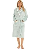 AMYTIS LINGERIE Bademantel für Damen Weiblich Morgenmantel weicher leichte Plüsch Nachtwäsche mit Taschen,L,Buchstabe Hellblau