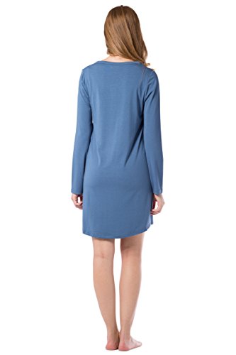 Fishers Finery Women's Henley Nightshirt; Long Sleeve; Above Knee (Blue, M)