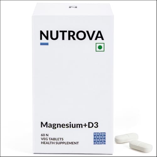 Image of Nutrova Magnesium+D3 | With Magnesium Bisglycinate & Vitamin D3 | Supports Better Sleep, Mood, Energy & Muscle Recovery | High Absorption Formula | Gentle on Stomach | 120 Veg Tablets (Pack of 2)