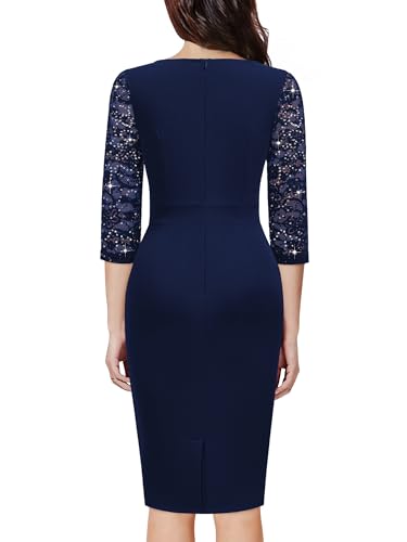Miusol Women's Classy V-Neck Glitter Sequin Lace 3/4 Sleeve Cocktail Party Dress2