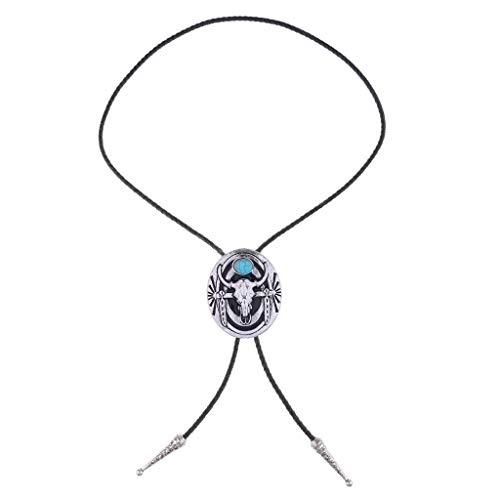 Image of GelConnie Bolo Tie for Men Women Western Cowboy Turquoise Leather Necktie | Natural Stone Bolo Tie Necklace for Women Rodeo Cowboy Leather Necktie Native American Western Cowgirl Ties Adjustable Cord