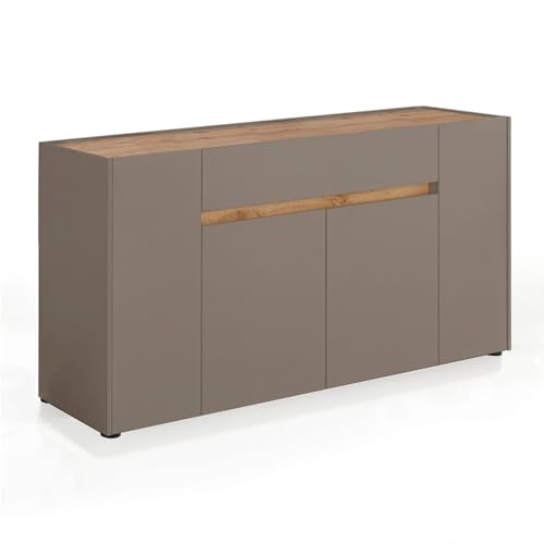 Credenza Moderna Madia In Melaminico Con 4 Ante E 1 Cassetto Mobile Contenitore Sala da Pranzo Soggiorno Design Senza Maniglie Elegante Capiente 170 x 85 x 40 cm (Congo e Rovere)