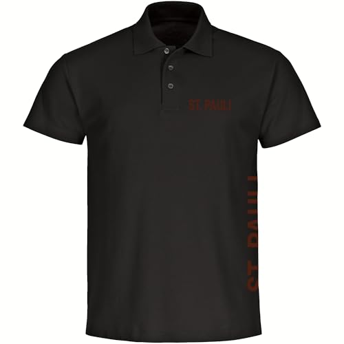 multifanshop Poloshirt - St. Pauli - Brust & Seite - Druck braun - Polo Größe L schwarz