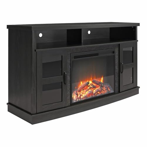 Image of Ameriwood Home Barrow Creek Fireplace Console with Glass Doors for TVs up to 60 inch, Black Oak
