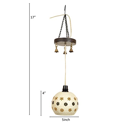 Image of AAKRITI ART CREATIONS Star Glow White Handcrafted Metal Pendant Lamp with Mango Wood Rosette for Living Room Ceiling | Hanging Lights for Bedroom and Dining Table | Modern Hanging Lights | Pendant