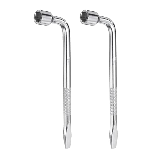 Image of HARFINGTON 2pcs Car Spare Tire Lug Wrench 19mm Carbon Steel l Type Slotted End Hexagon Socket Wrench L-Shaped Tire Repair Tool for Automobile Repair