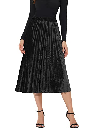 Allegra K Falda Midi Metálica Plisada Acordeón Cintura Alta para Mujer