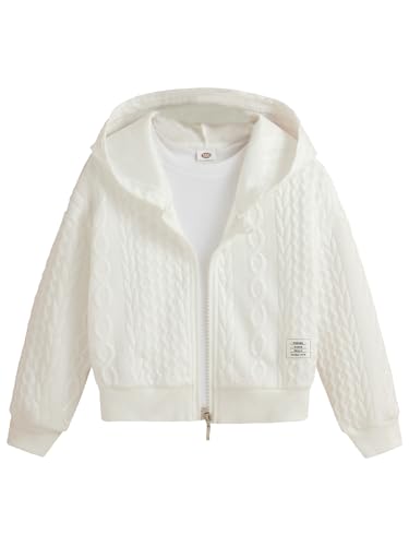 Girls Long Sleeve Hoodie Jacket Zip Up Threaded Coat Fall Winter Outerwear