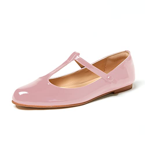 Women's Vintage Patent Leather Round Toe Cutout T-Strap Dress Flats Shoes Comfortable Causal Closed Toe Slip On Mary Jane Flats Pumps