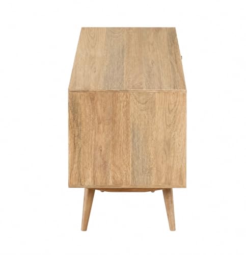 Image of The Attic INES Cabinet, Solid Wood Sideboard for Living Room, Classy TV Cabinet, Wooden Free Standing TV Unit with Storage, Natural Matte Finish