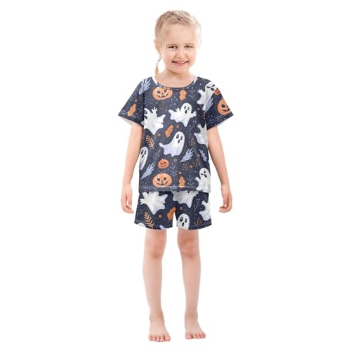 ALAZA Halloween Pumpkin Navy Blue Pajamas Short Sleeve 2 Piece Sleepwear Top and Bottom Pajama Set Unisex3