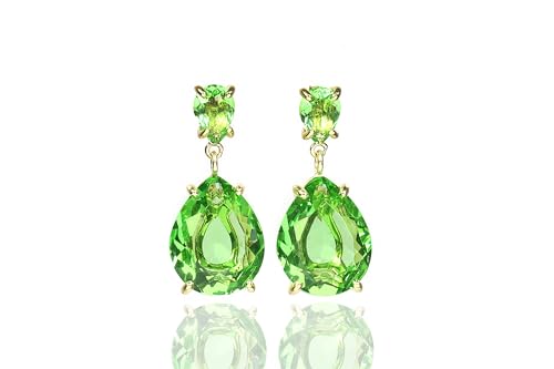 Boucles d'oreilles tourmaline verte et or 14 carats au design double poire suspendue