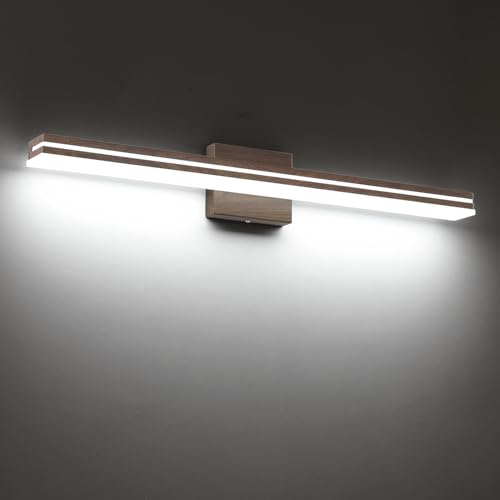 Image of SineRise 32-Inch LED Modern Bathroom Vanity Light Bar, Brown Modern Acrylic Bathroom Wall Lighting Fixtures Over Mirror (Cool White 6000K)
