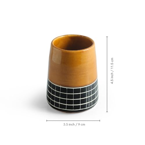 Image of ExclusiveLane 'Sun Checkered' Ceramic Soap Dispenser Set for Bathroom Wash Basin Bathroom Accessories Set of 3 (Liquid Soap Dispenser, Toothbrush Holder, Soap Tray Holder, Hand-Carved)