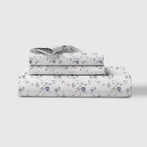 Image of LINENWALAS 100% Cotton Bed Sheet for Single Size Bed, Floral Printed Single Bedsheet with 1 Pillow Covers | 210 TC Soft, Breathable, Luxury Bedsheet (Blue Sapphire, 60 x 90 Inches)