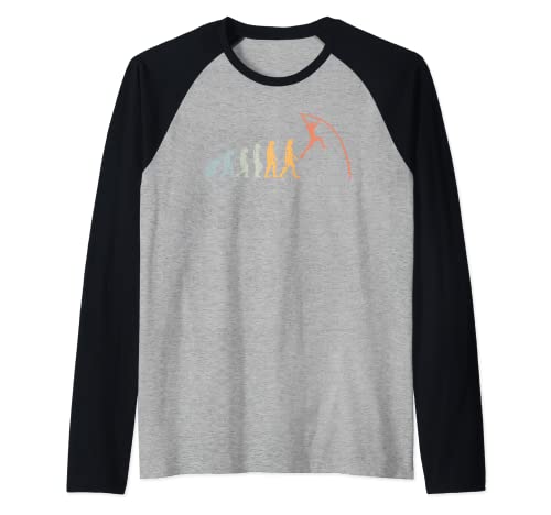Vaulting Over A Jump Bar - Vintage Pole Vault Human Evolution For A Pole Vault Athlete Raglan Baseball Tee