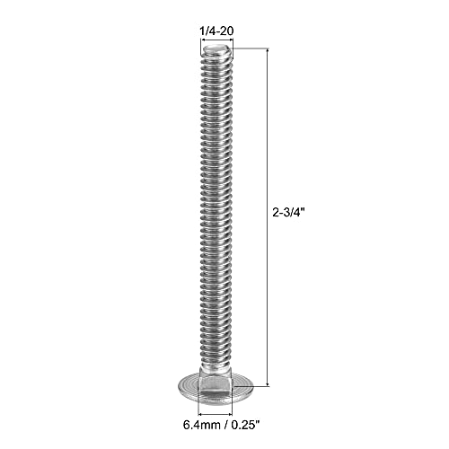 Image of uxcell 1 /4-20x2-3 /4 Carriage Bolt Round Head Square Neck 304 Stainless Steel 10pcs