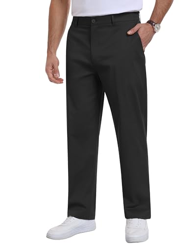 Men's Dress Pants Classic Fit Elastic Waist Wrinkle Resistant Slacks Business Casual Flat Front Golf Chino Trousers Black, L