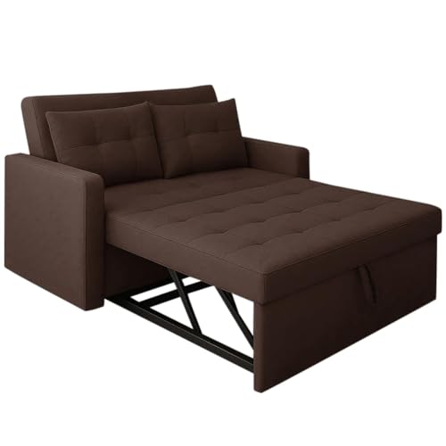 Image of CASASTYLE Trissa 2 Seater Pull-Out Premium Fabric Sofa Cum Bed Sofa Set for Living Room (Brown Fabric-Color)
