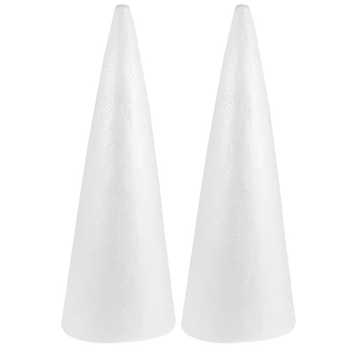 Foam Tree Cones, 2pcs White Polystyrene Christmas Tree Foam Cones for DIY Crafts, Xmas Party Decor, Christmas Gnomes, Table Centerpiece, 38cm/ 15 inches