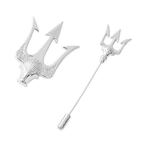 OBONNIE Vintage Silver Carved Trident Harpoon Weapon Brooch Stick Pin Decorative Lapel Collar Pin for Men (Silver Brooch+Pin)
