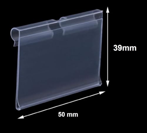 Image of Q1 Beads 50 Pcs. Plastic (L50 mm x H39 mm) Display Pegboard Label Holder for Shelves, for Retail Merchandise Shopping Mall Store Shop Supermarket UPC Price Card Sign and Ticket Display Holder, Clip