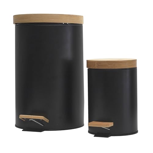 Poubelles à Pédale en Métal et Bambou Noir pour une Cuisine et Salle de Bain Design