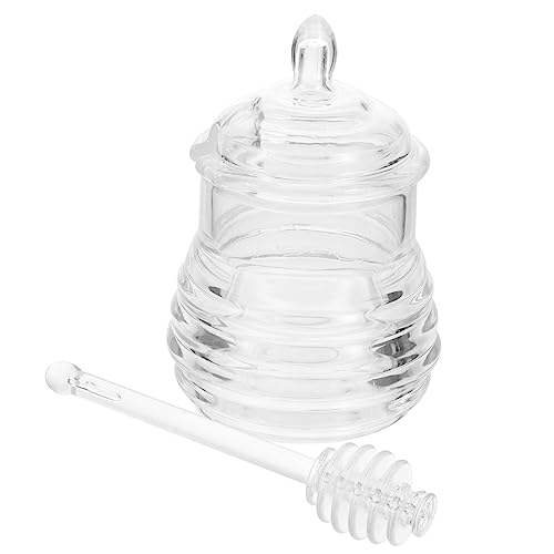Ciieeo Honey Dispense Pot 245ml Honey Jar Dipper Plastic Honey Storage Lidded Honey Container