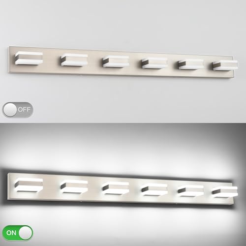 Image of SOLFART Bathroom Vanity Lights, Brushed Nickel Light Fixtures for Bathroom Above Mirror, 6 Light Led Vanity Lighting,5 Color Temperature Adjustable,Bath Lighting Fixture Nickel ETL Listed