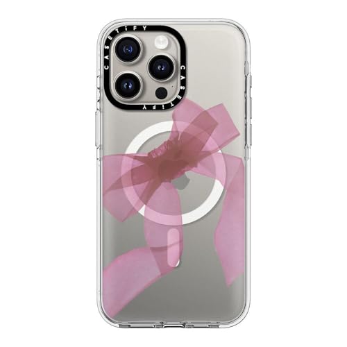 CASETiFY �N���A MagSafe�Ή� iPhone 15 Pro Max �P�[�X [���΂݂ɂ����f�� / 2m����̗����������N���A / MagSafe �ɑΉ�] - Pink Organza Ribbon - �N���A