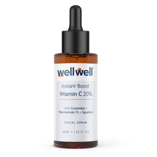 wellwell Vitamin C 20% Pure Ethyl Ascorbic Serum + Niacinamide 5%, Ceramides & Squalane | 45ml | Brightening, Hydrating, Anti-Aging, Sun Damage | For all skin types