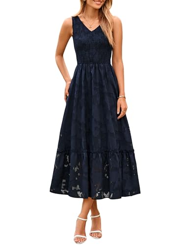 Image of Simplee Womens Semi Formal Dresses for Wedding Guest Floral Lace Midi Dress