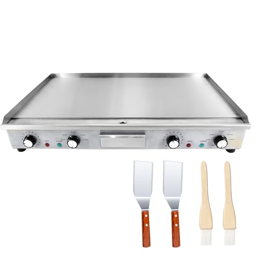 MOOTACO Commercial Electric Griddle,73cm Countertop Flat Top Griddle with Timer,2200W x 2 Teppanyaki Stainless Steel Grill with Dual Temperature Control