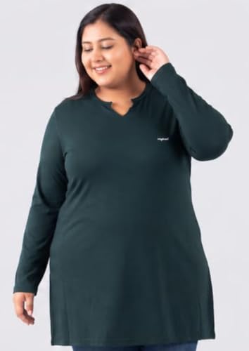 Image of CUPID Women's Cotton Plus Size Plain Full Sleeves Long Top for Summer n Semi Summers with One Side Pocket for Ladies Solid T Shirt