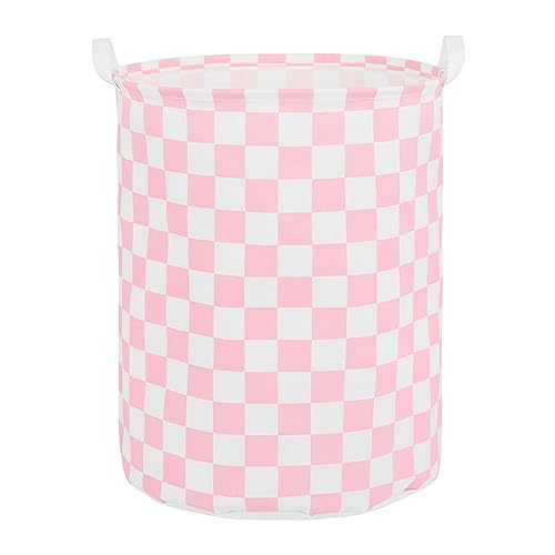 Image of Large Foldable Laundry Basket Organizer Holder portable tall collapsible laundry hamper nusery Storage Basket Bin with Handles (Waterproof Lining, Pink Racing Flag)