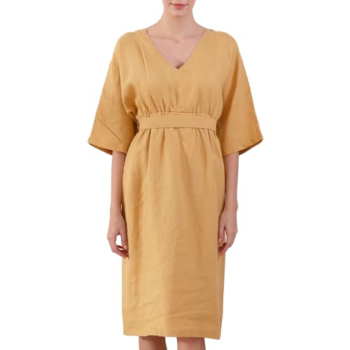Image of Simple&Opulence Women's Summer Dresses 100% Linen Beach Sundress Nightgown Long Casual Lounge Sleep Dress with Pockets