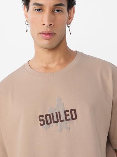 Image of The Souled Store Mr. Soul Men and Boys Short Sleeve Round Neck Purple Graphic Printed Cotton Oversized T-Shirts