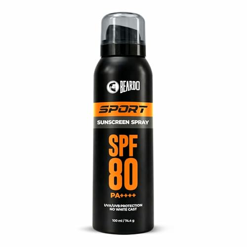 Image of BEARDO SPF 80 Sport Aerosol Sunscreen Spray PA++++ | Water & Sweat Resistant | Broad Spectrum UVA UVB Protection | Lightweight Quick Dry Aerosol | Outdoor Sports Sunscreen
