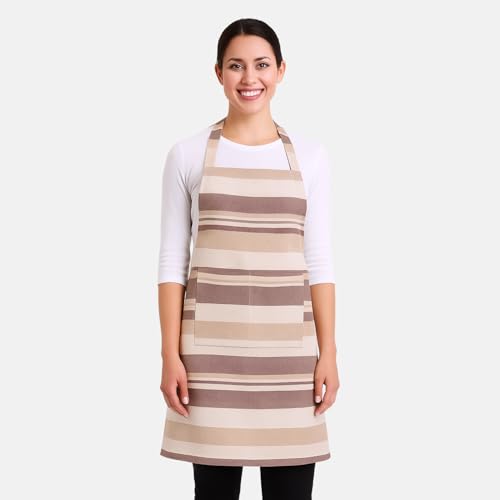 Image of Unisex Cooking Aprons | Waterproof Apron | Striped Design with 2 Front Pockets & Adjustable Neck Strap | Durable, Oil & Stain Resistant | Chef Apron for Cooking