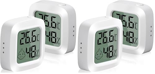 Vinabo - Termómetros pequeños para interiores digitales (2 piezas, alta precisión, con indicador de confort, para oficina, dormitorio de bebé, vestuario (Paquete de 2)