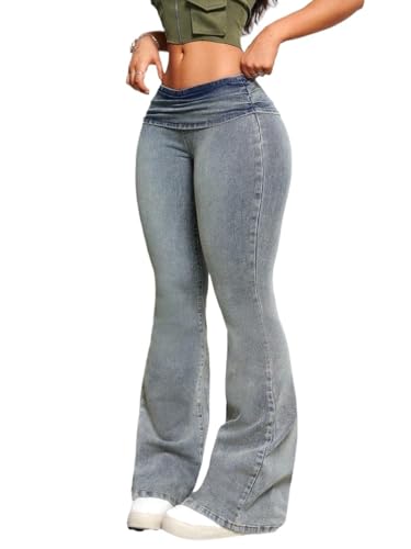 jeans for women trendy Casual Flared Jeans With Waist Pleats