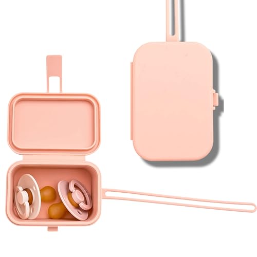 Image of Baby's Aid Silicone Pacifier Case, No Open Slot with Patented Closure, Dishwasher Safe, Attaches to Diaper Bag or Stroller, Holds 2 Pacifiers, (Blush)