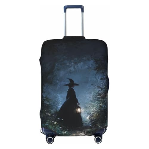 Forest Night Witch Walking With Lantern Elastic Travel Luggage Covers Dustproof Scratch-Resistant Suitcase Protector Fit 22-24 Inch